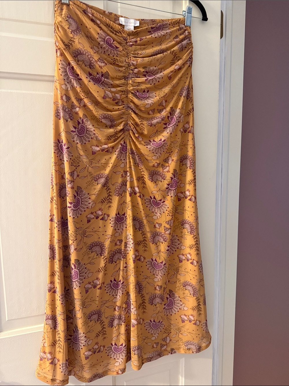 House of Harlow 1960 Mustard Floral Ruched Maxi Skirt - Picture 4 of 9